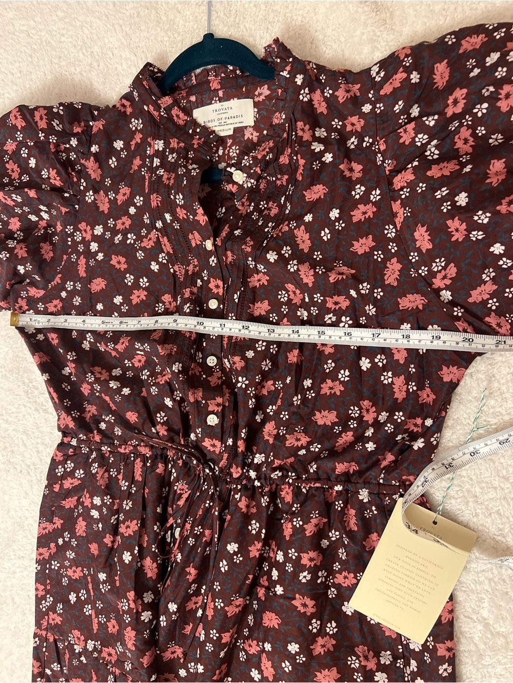 Trovata Birds of Paradis Floral Silk Cotton Midi Dress Medium Puff Sleeve Tiered - Picture 7 of 11